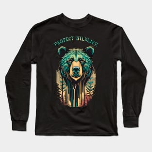 protect wildlife. bear and forest vintage design Long Sleeve T-Shirt